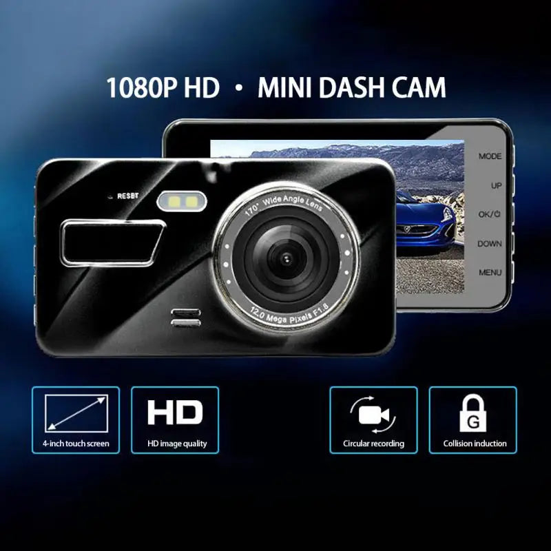 4 Inch Night Driving Recorder HD 1080P Dual-Lens Touch Screen Front and Rear Video Car Driving Recorder Car Video Dash Cam