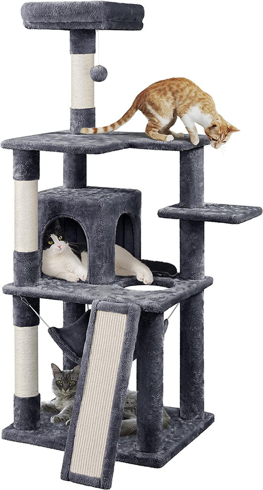 60.5In Multi-Level Cat Tree Tower for Indoor Cats Cat House with Scratching Board Posts, Condo, Hammock, Soft Perch Cat Activity Center Furniture for Large Cats