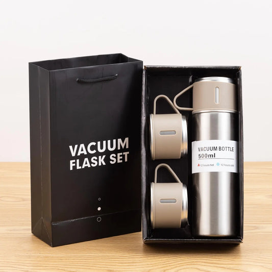 3Pcs/Set Vacuum Water Bottle Set, Stainless Steel Vacuum Flask with Gift Box, Vacuum Insulated Bottle with Cups, Portable Tumbler Cups
